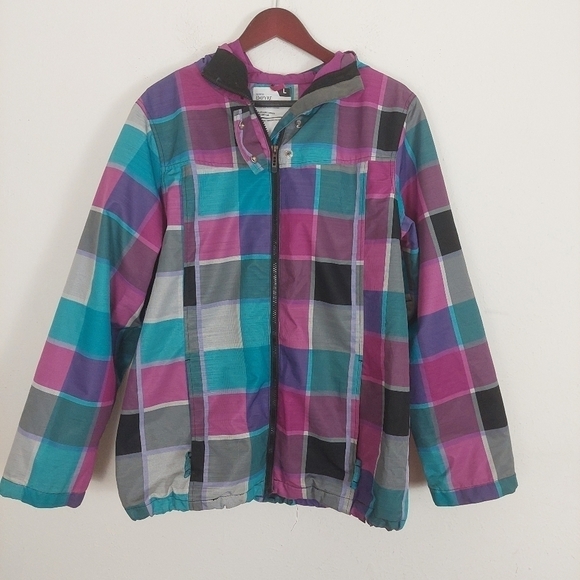 Empyre Technical Outerwear Fushia Plaid Jacket Coat Waterrproof, Hooded, Zip L. - Picture 1 of 10
